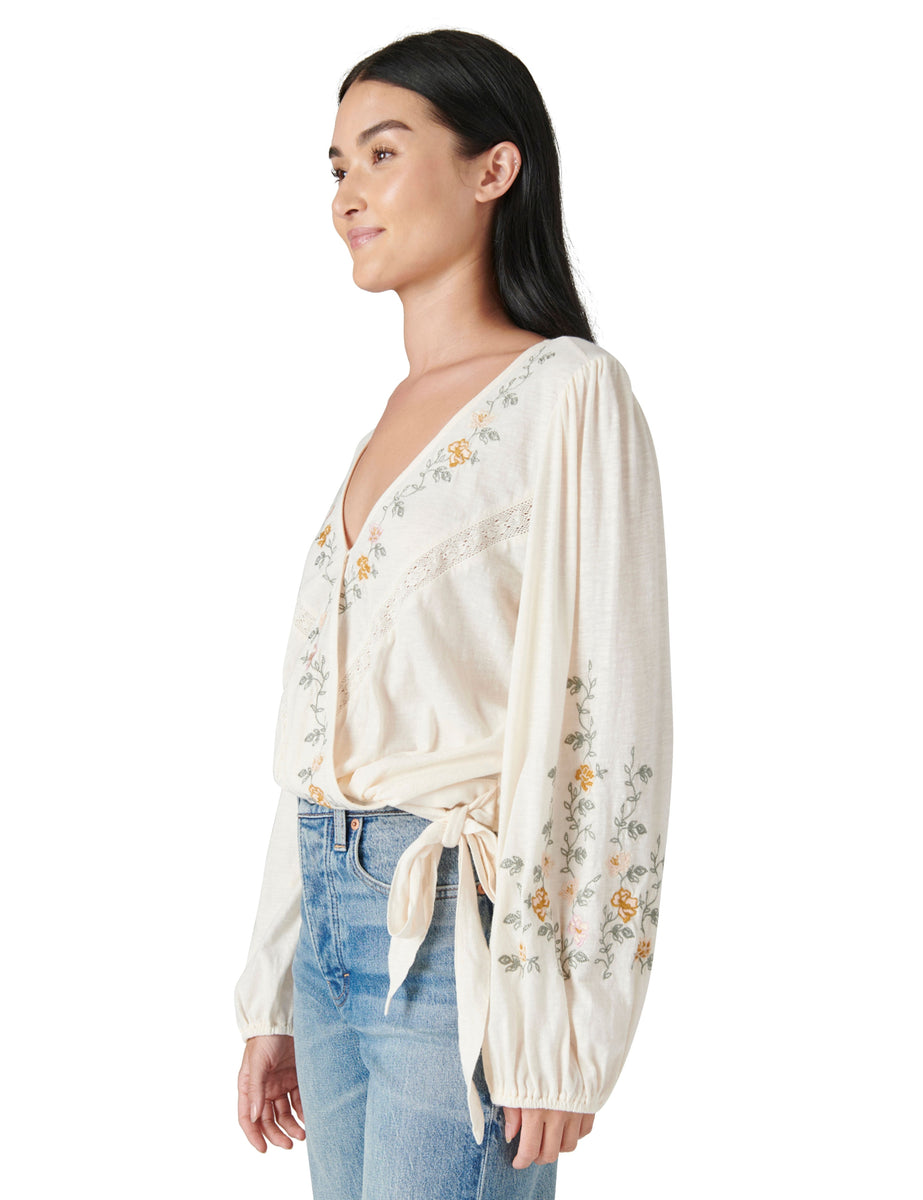 Lucky Brand Long Sleeve Embroidered Wrap Top – Blu Bird Boutique