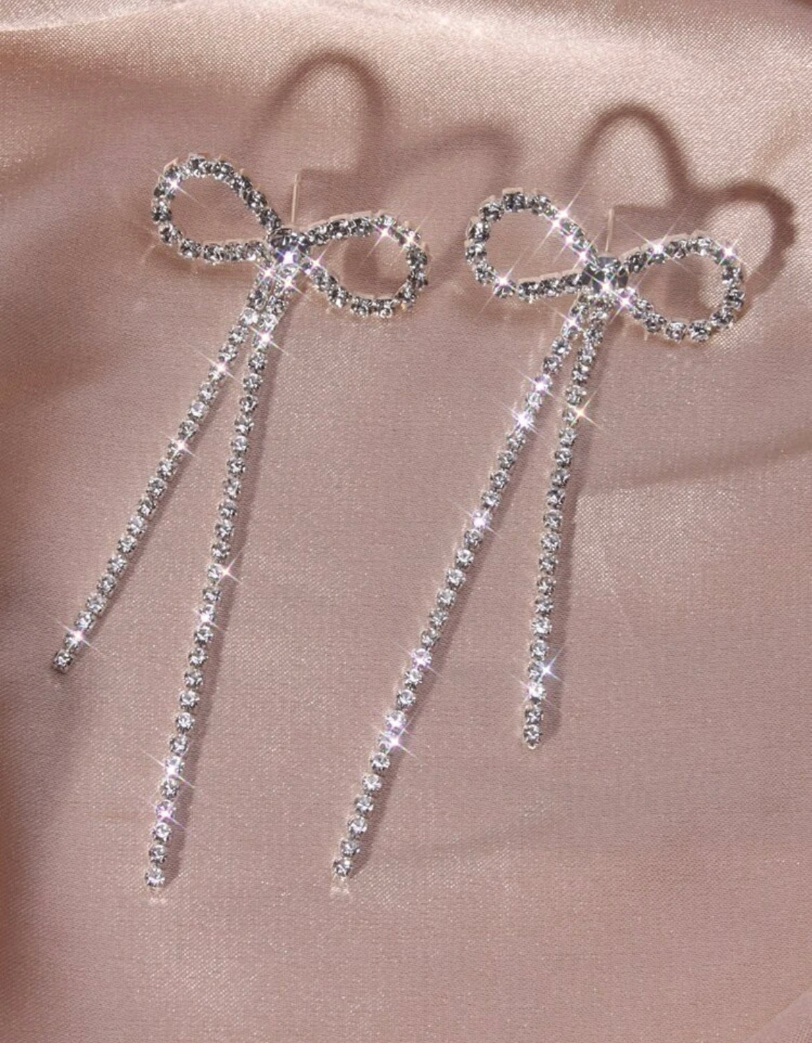 Rhinestone Silver Bow Earrings