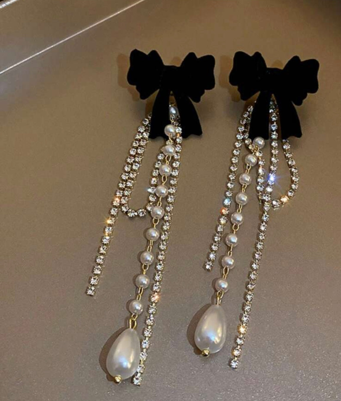 Black Bow Rhinestone Earrings