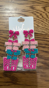 Pink Gift Box Beaded Earrings