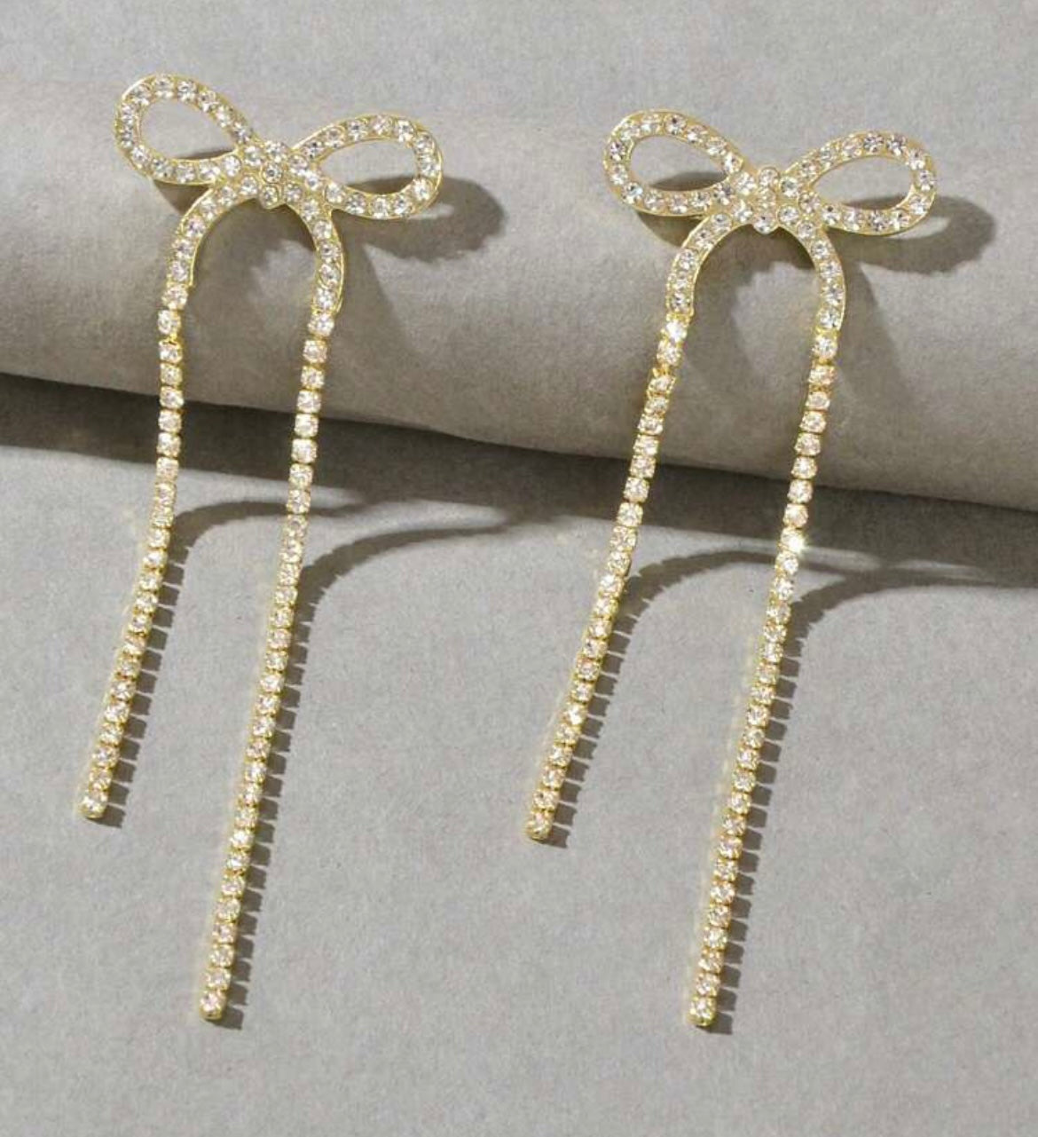 Rhinestone Silver Bow Earrings