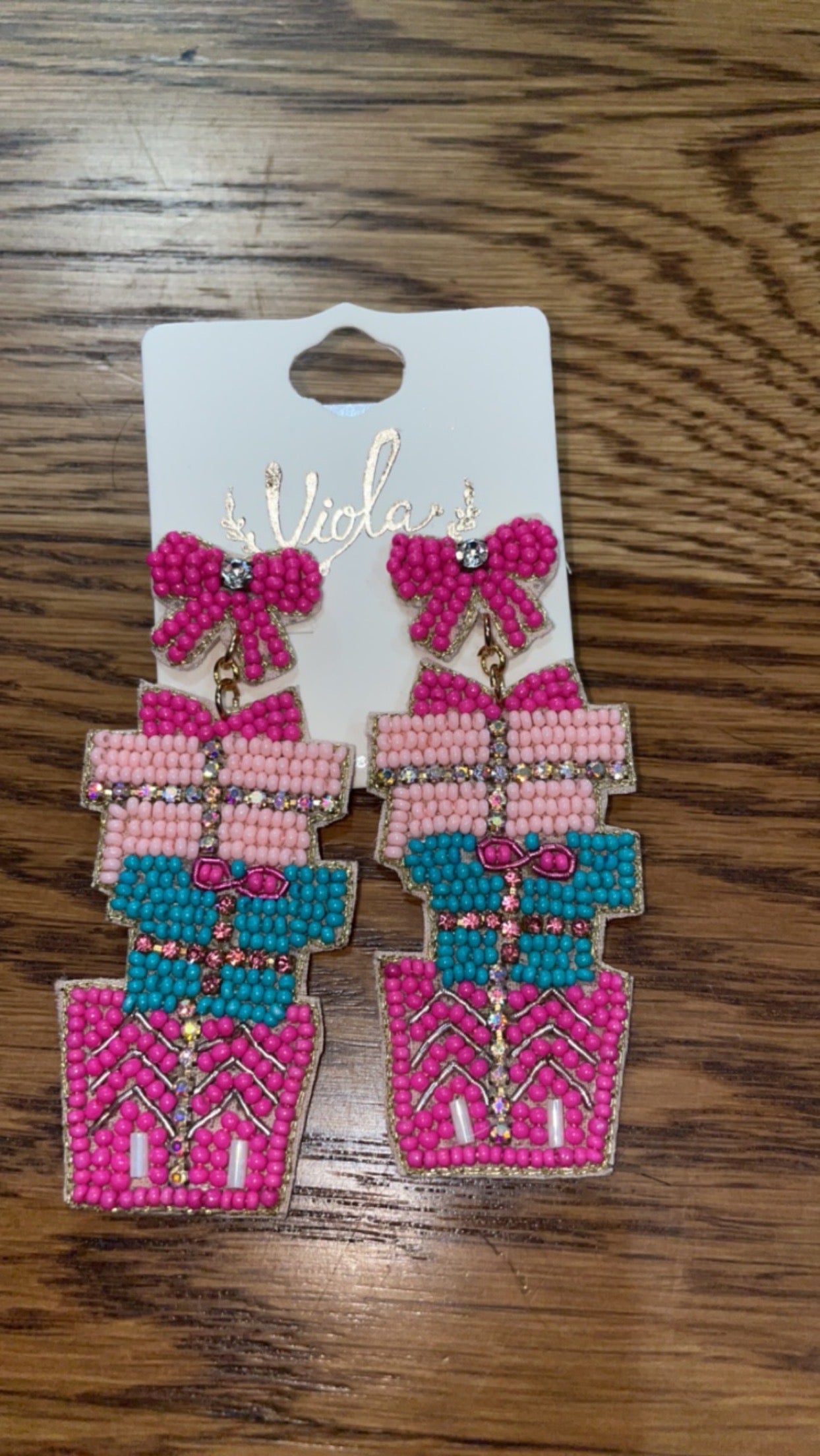 Pink Gift Box Beaded Earrings