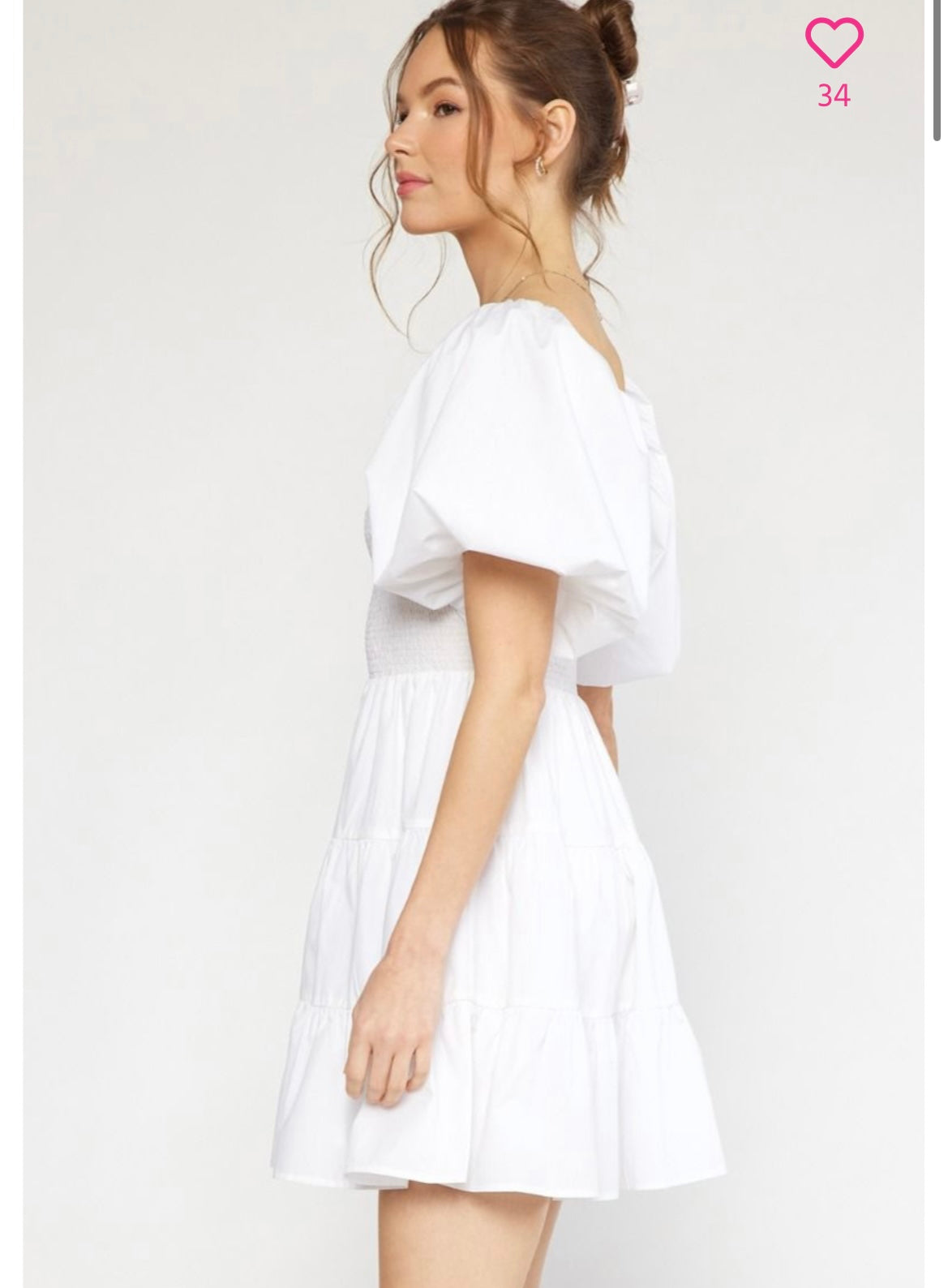 White Puff Sleeve Tiered Dress