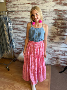 Pink Leopard Print Maxi Skirt