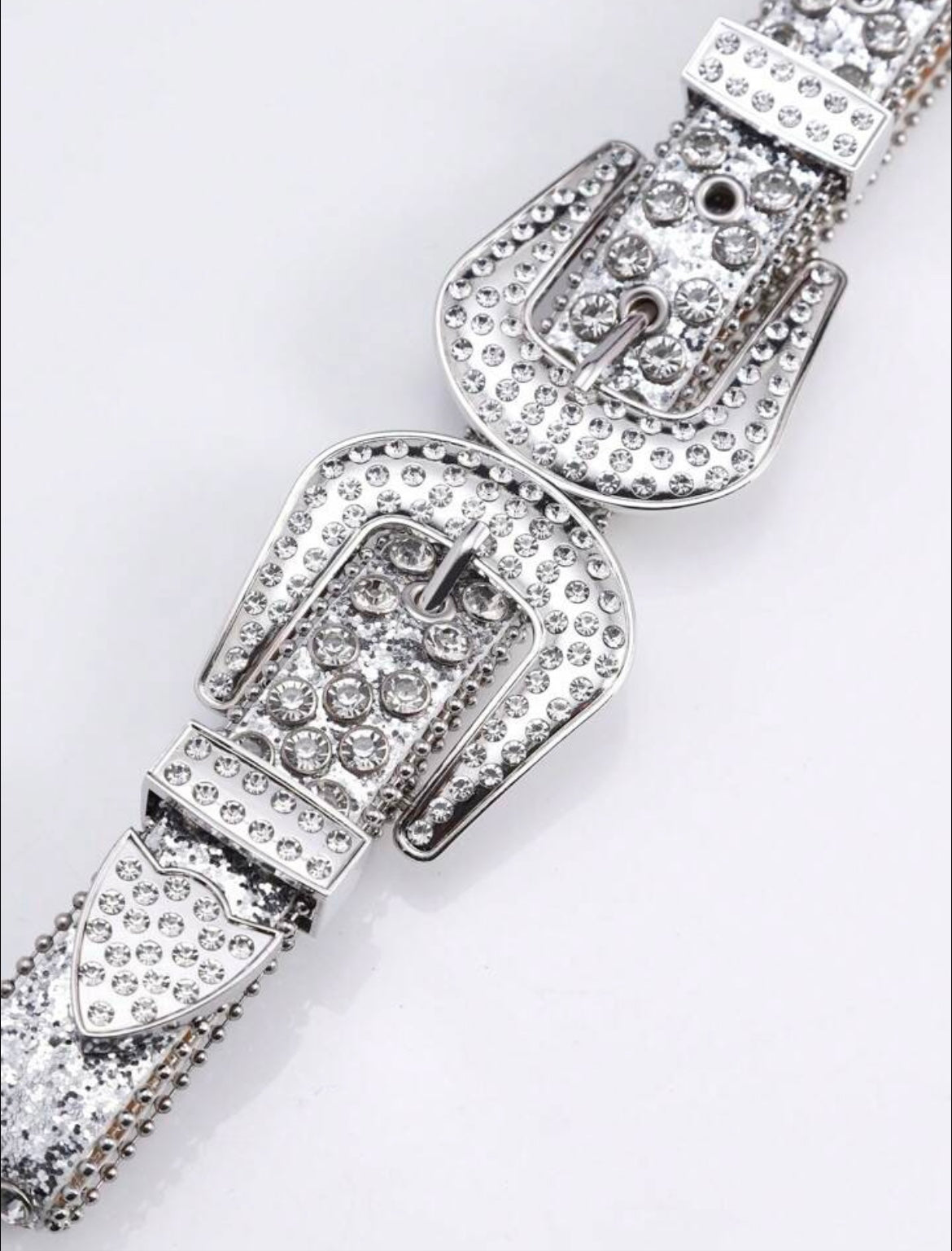 Double Buckle Silver Rhinestone Belt