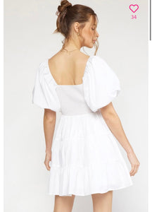 White Puff Sleeve Tiered Dress