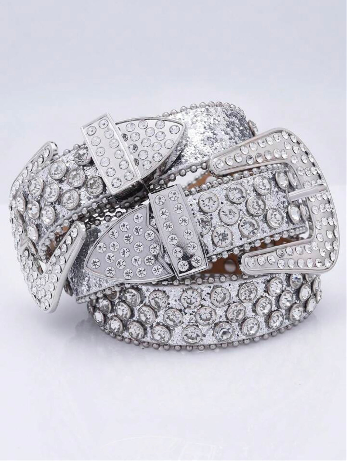 Double Buckle Silver Rhinestone Belt