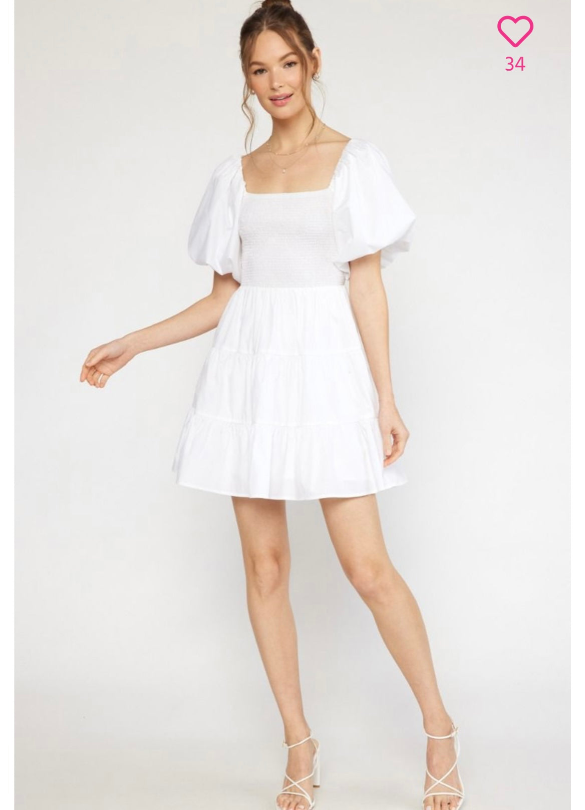 White Puff Sleeve Tiered Dress