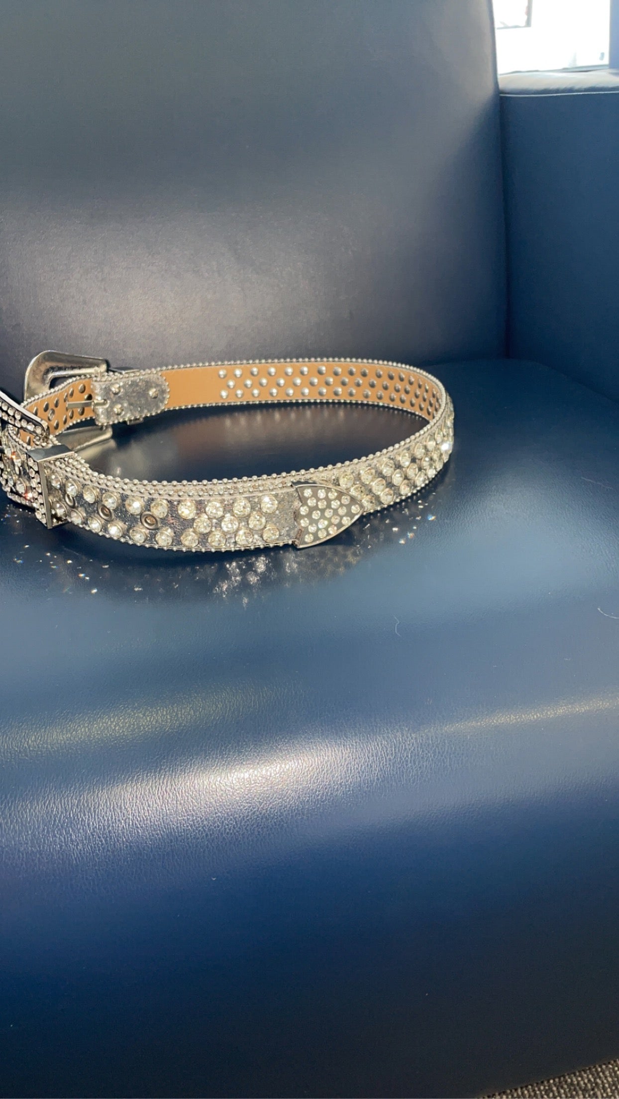 Double Buckle Silver Rhinestone Belt