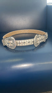 Double Buckle Silver Rhinestone Belt