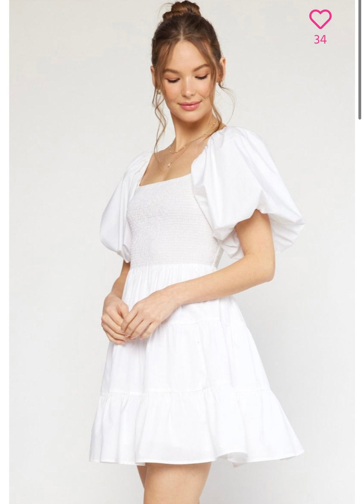 White Puff Sleeve Tiered Dress