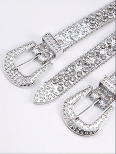 Double Buckle Silver Rhinestone Belt