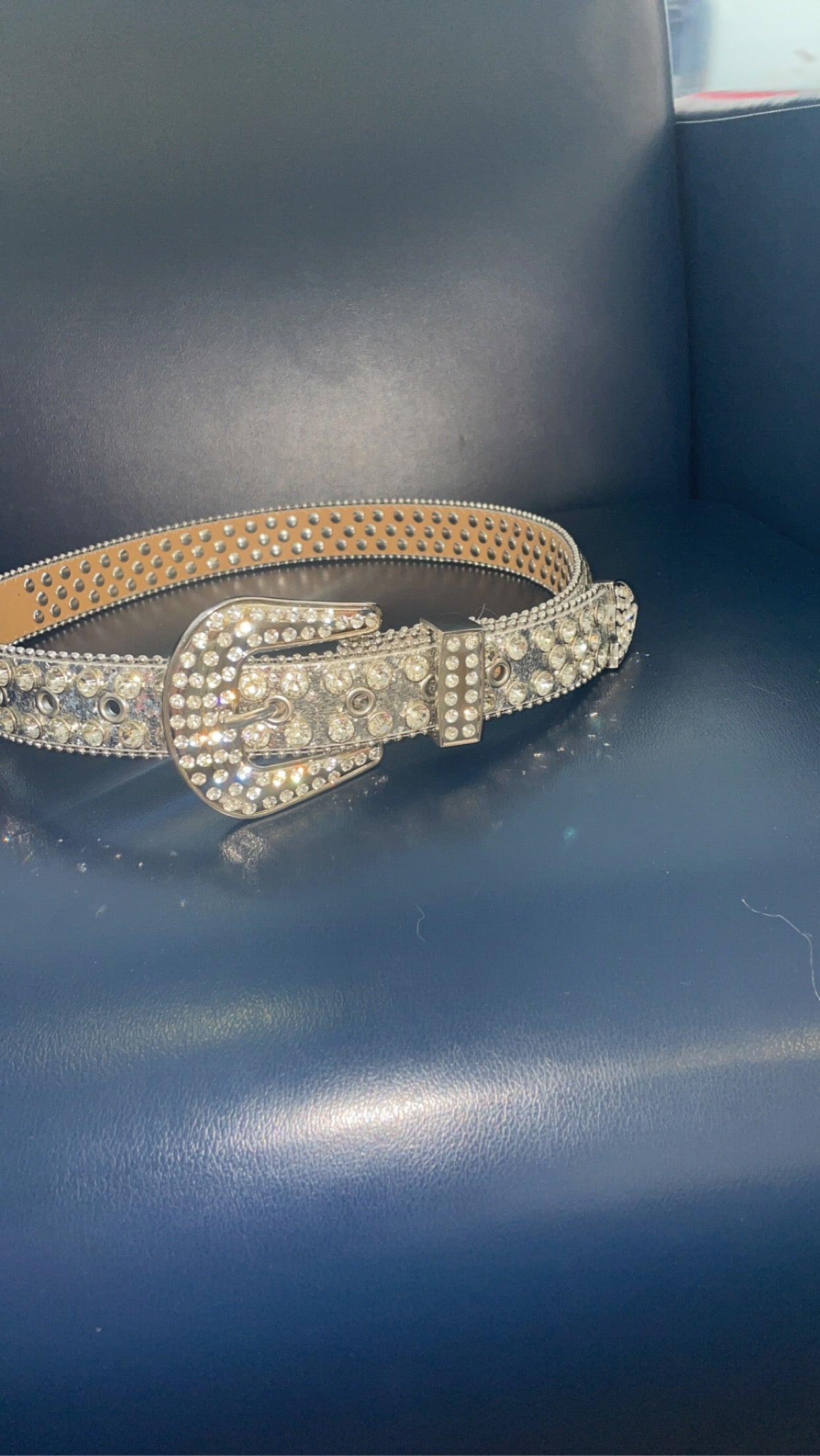 Double Buckle Silver Rhinestone Belt