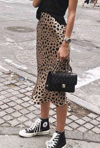 Leopard Satin Midi Skirt