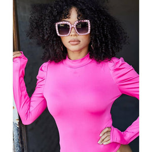 hot pink puff sleeve bodysuit