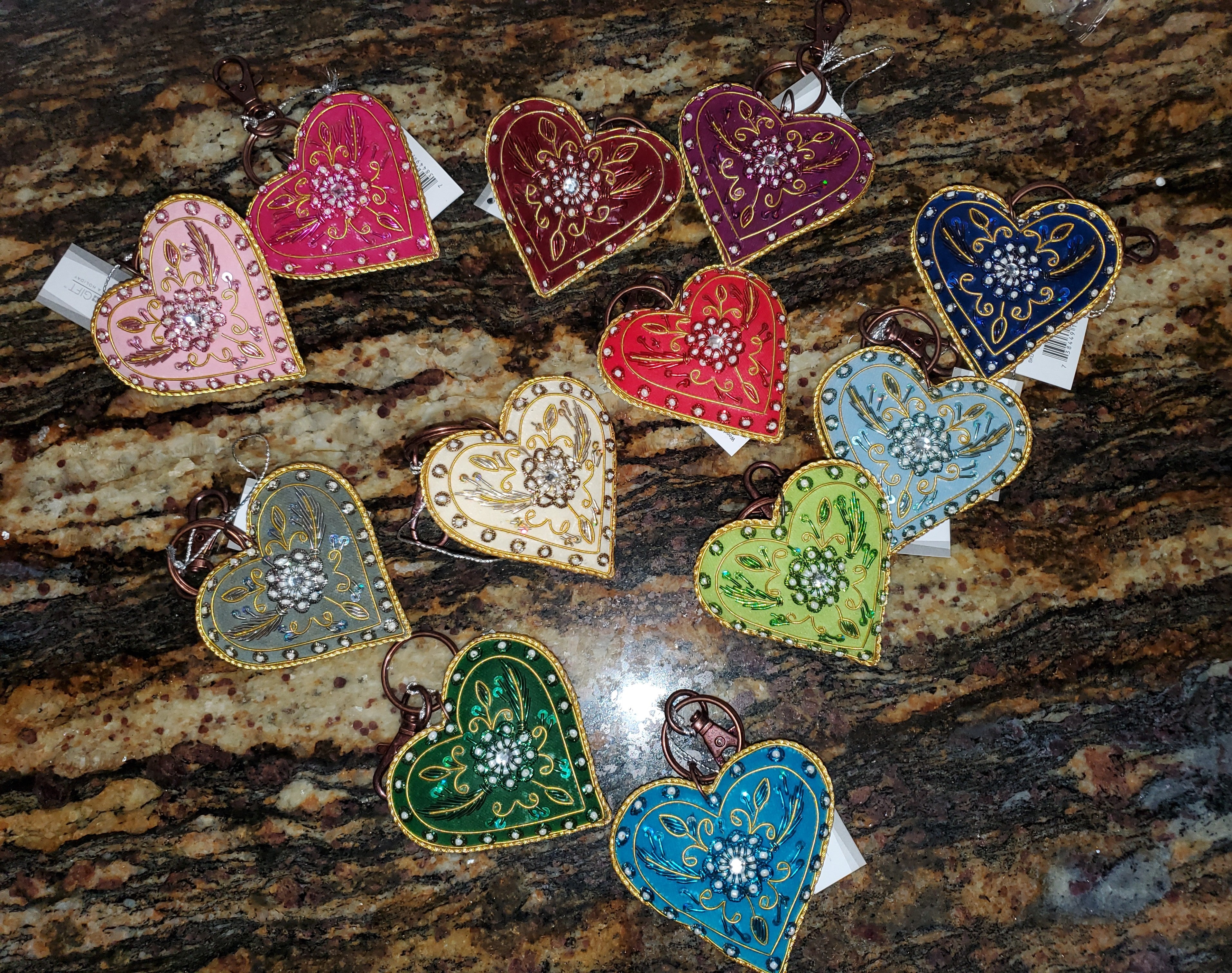 Ganz Velvet Beaded Heart Keychain