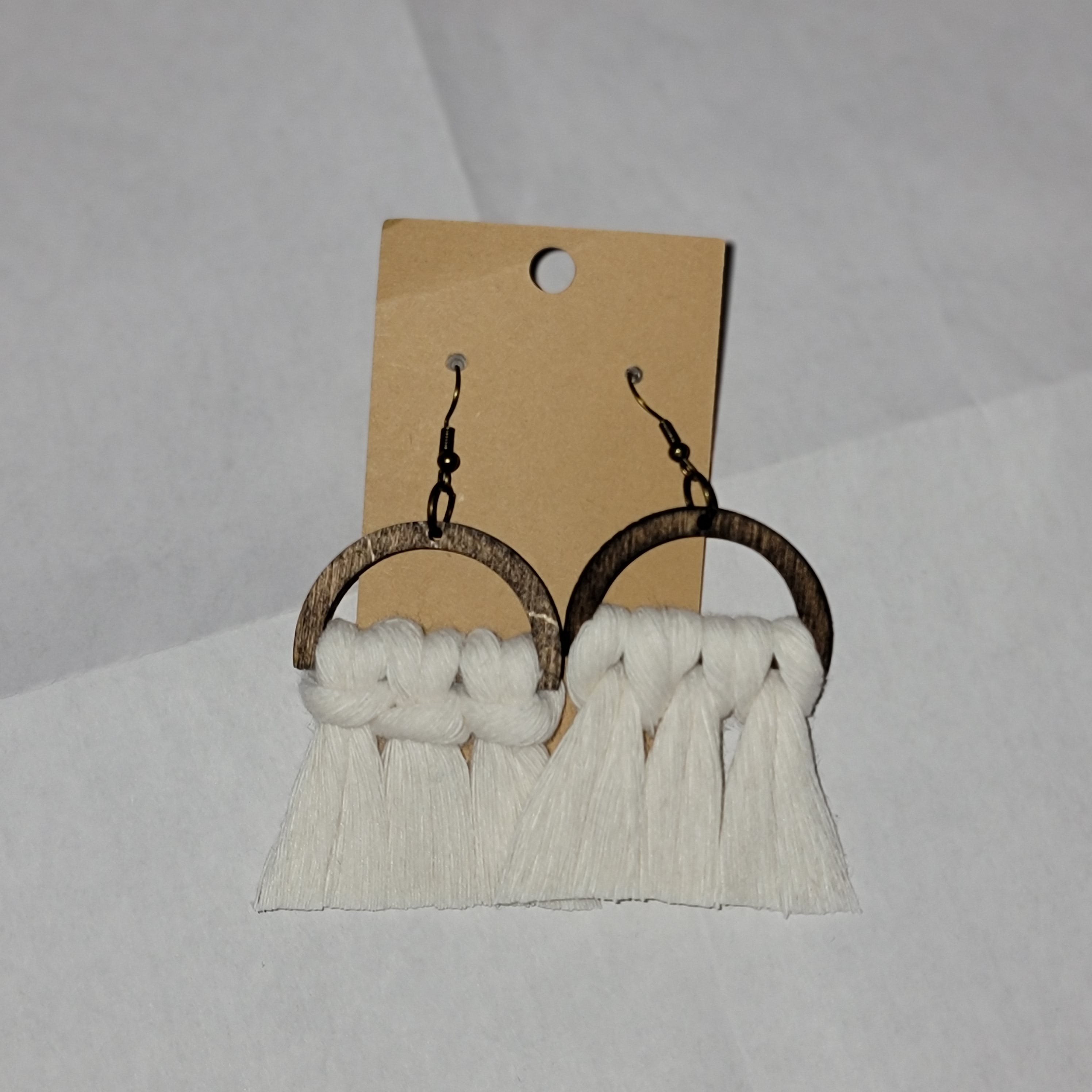 Boho Wood Macrame Earrings