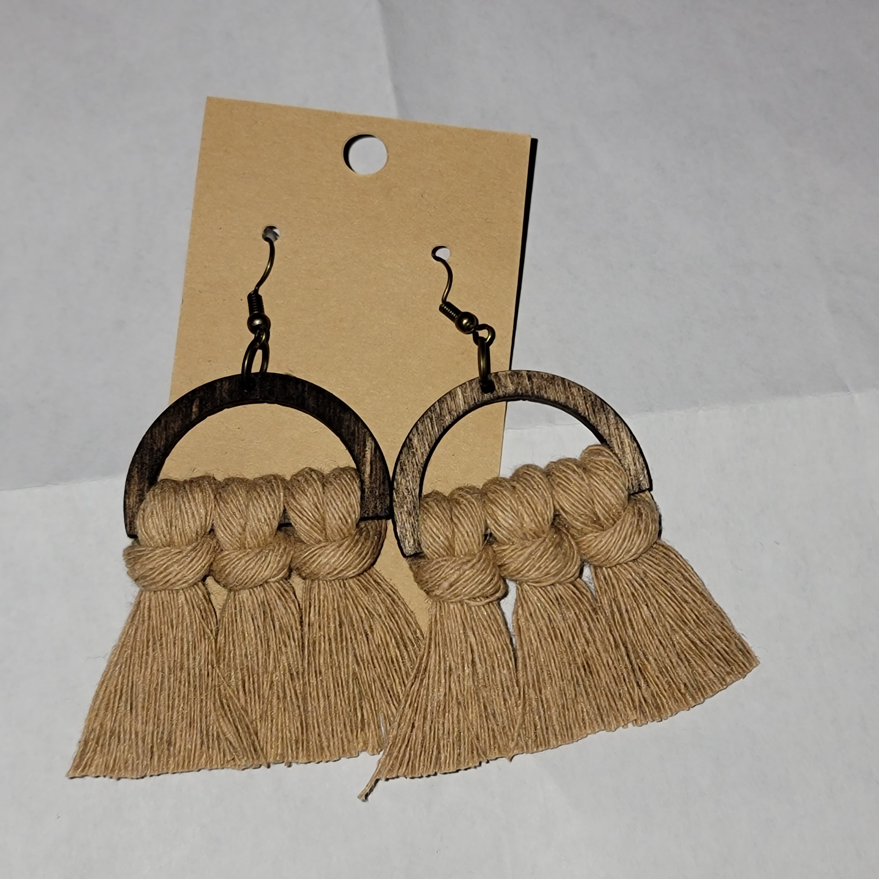 Boho Wood Macrame Earrings