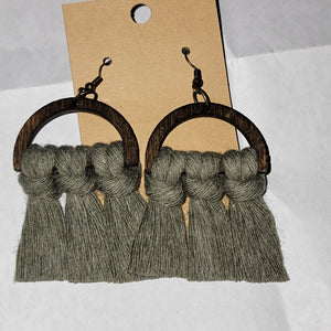 Boho Wood Macrame Earrings