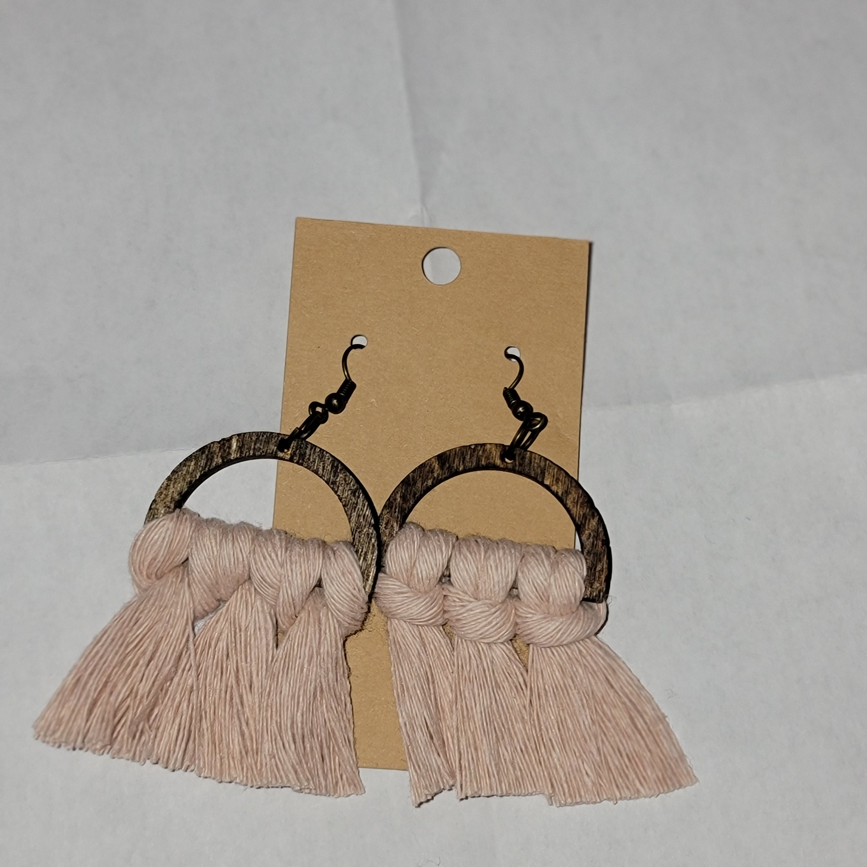 Boho Wood Macrame Earrings