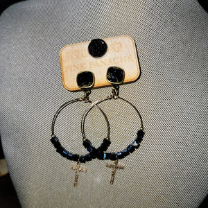 Pink Panache Black/Gold Cross Earrings