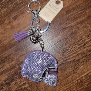 Purple Rhinestone Football Keychain