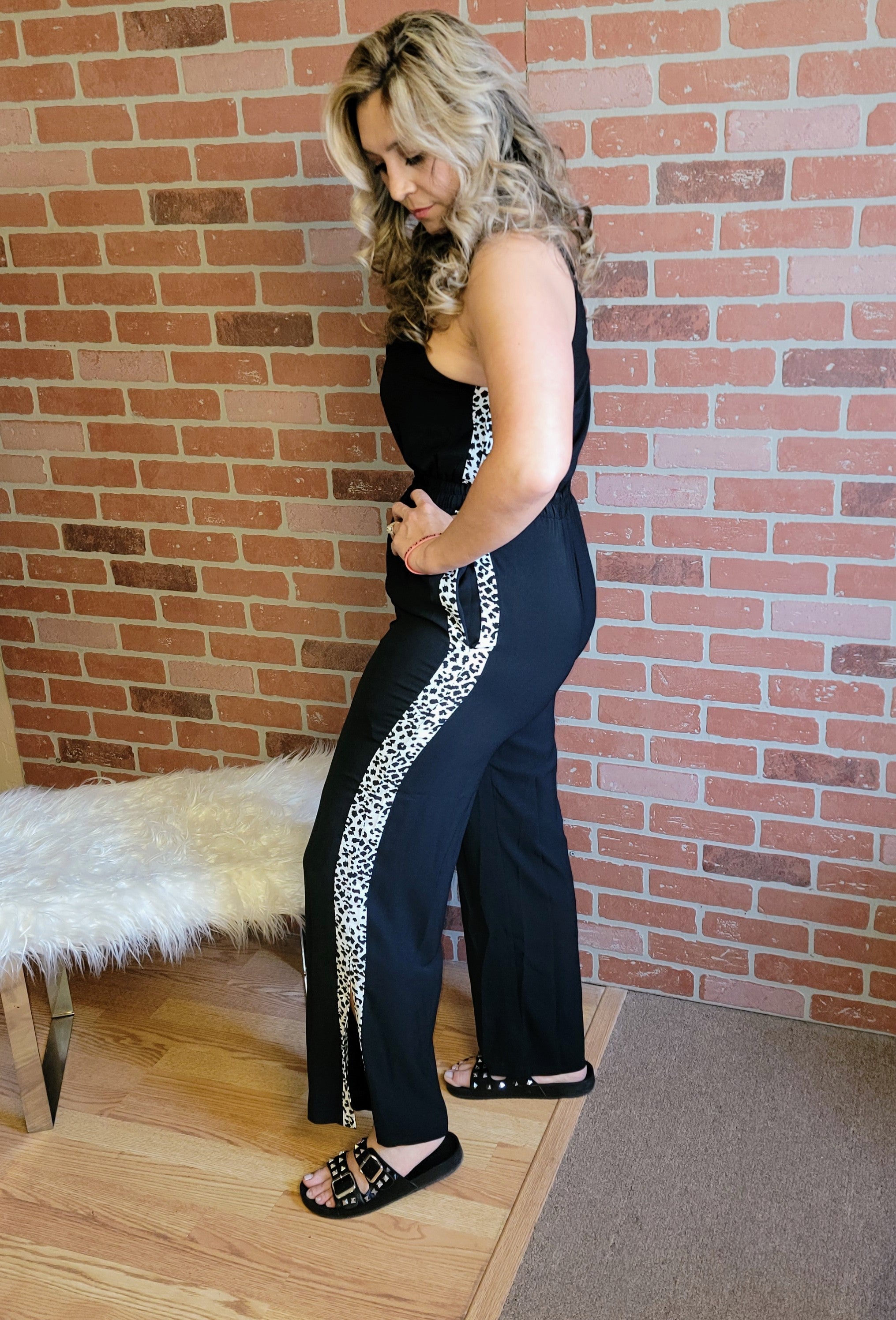 Black Leopard Jumpsuit