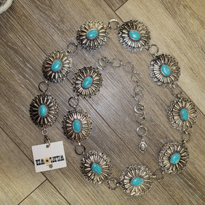 Silver Concho Belt with Turquoise Stones