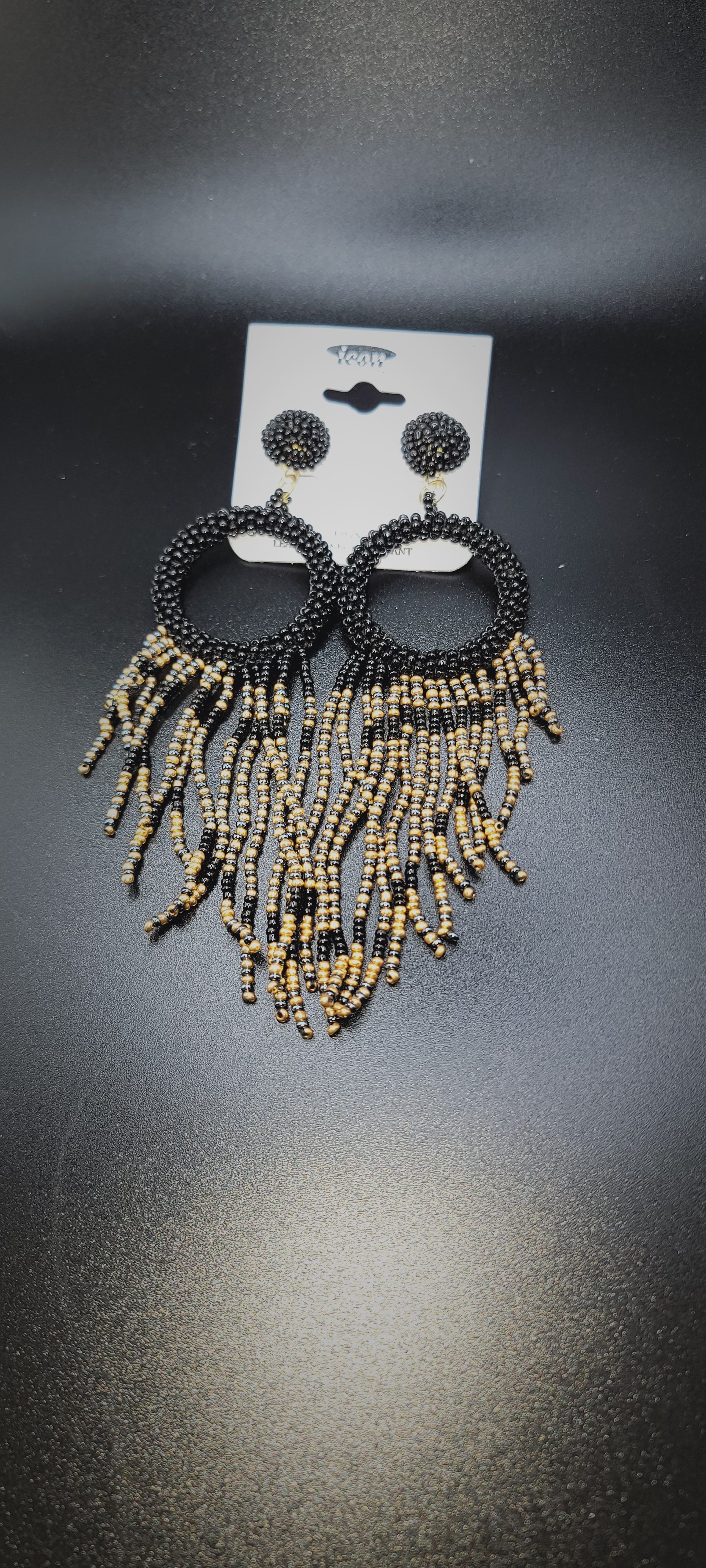 Black Beaded Fringe Earrings