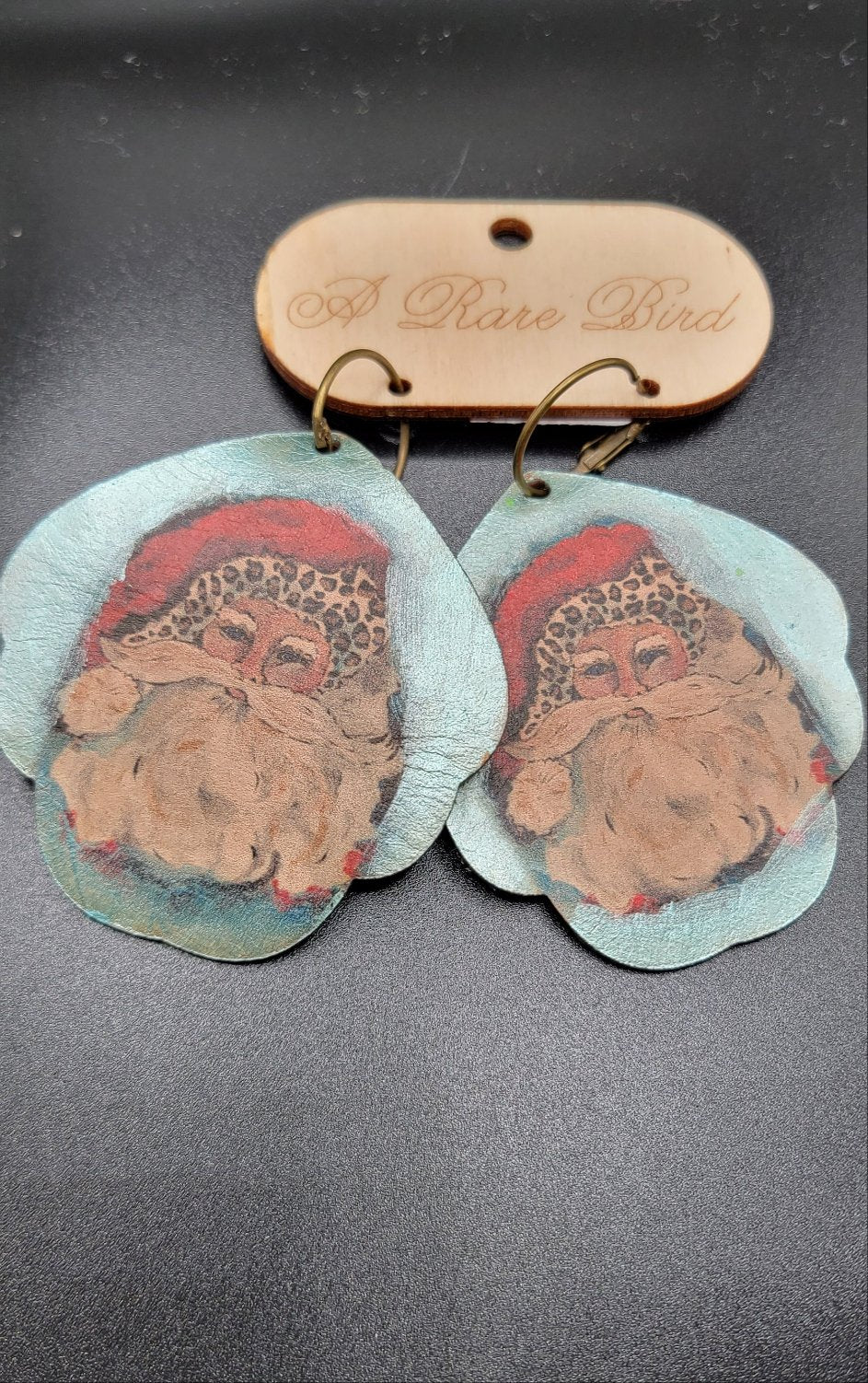 A Rare Bird Handpainted Santa Earrings