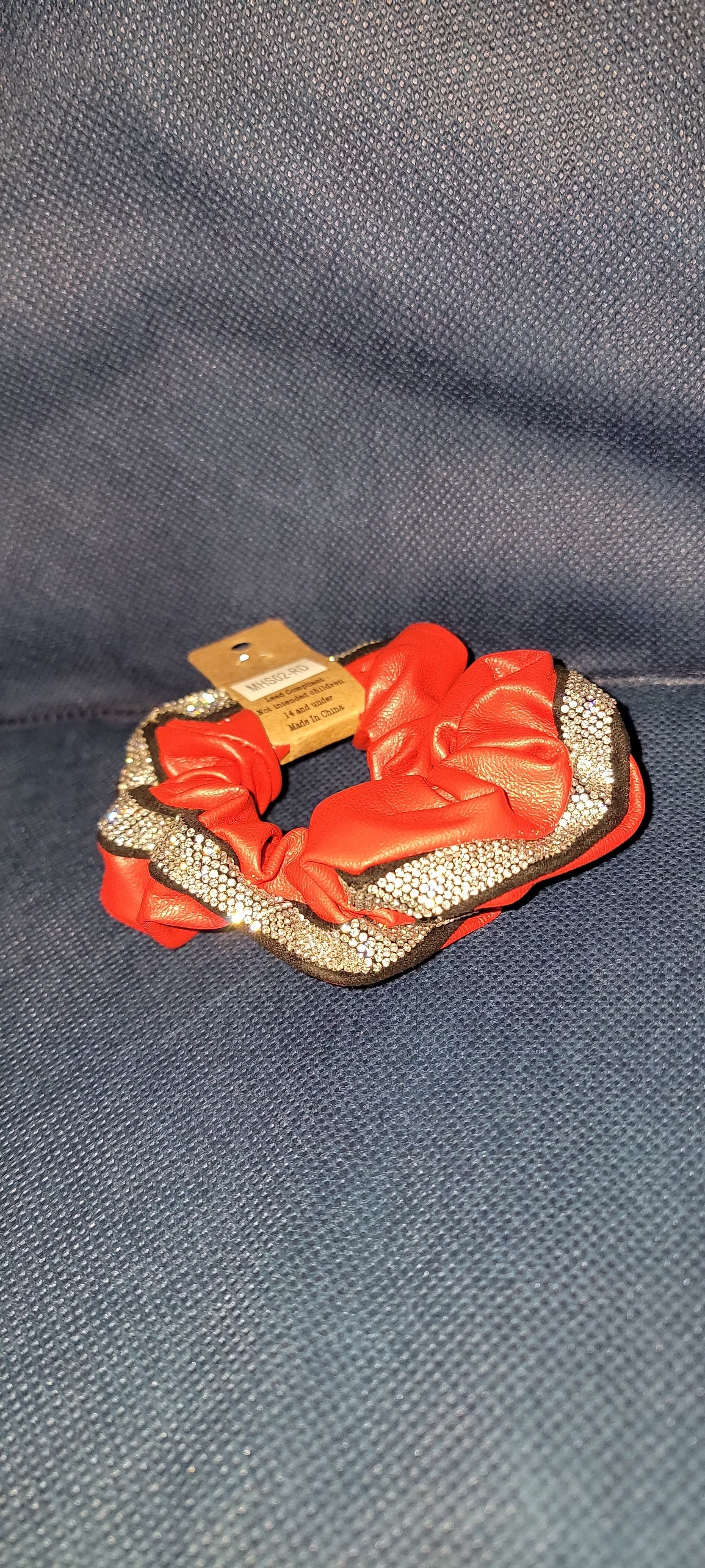 Pleather Rhinestone Scrunchies