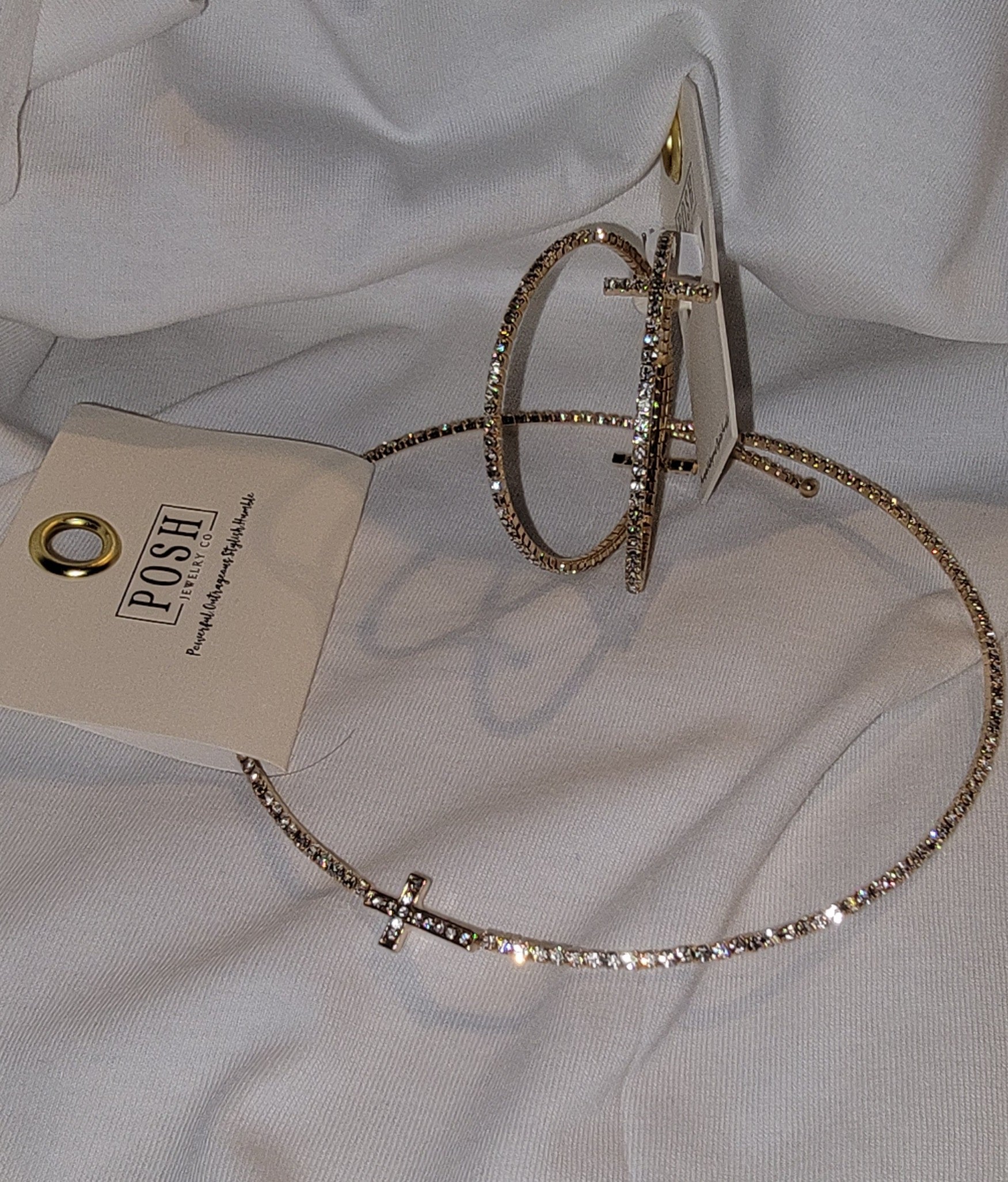 Posh Rhinestone Cross Chocker & Earrings