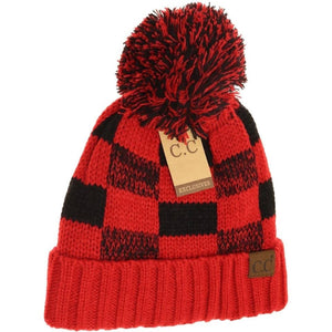 Buffalo check print red/white beanie