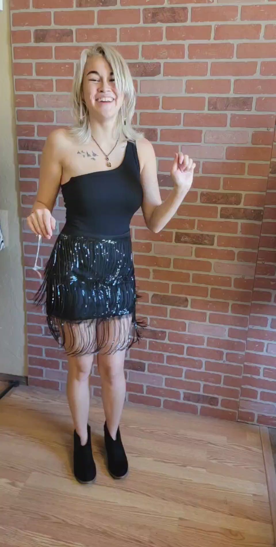 Black Sequin Fringe Skirt