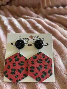 savvy bling leopard red with black stone earrings