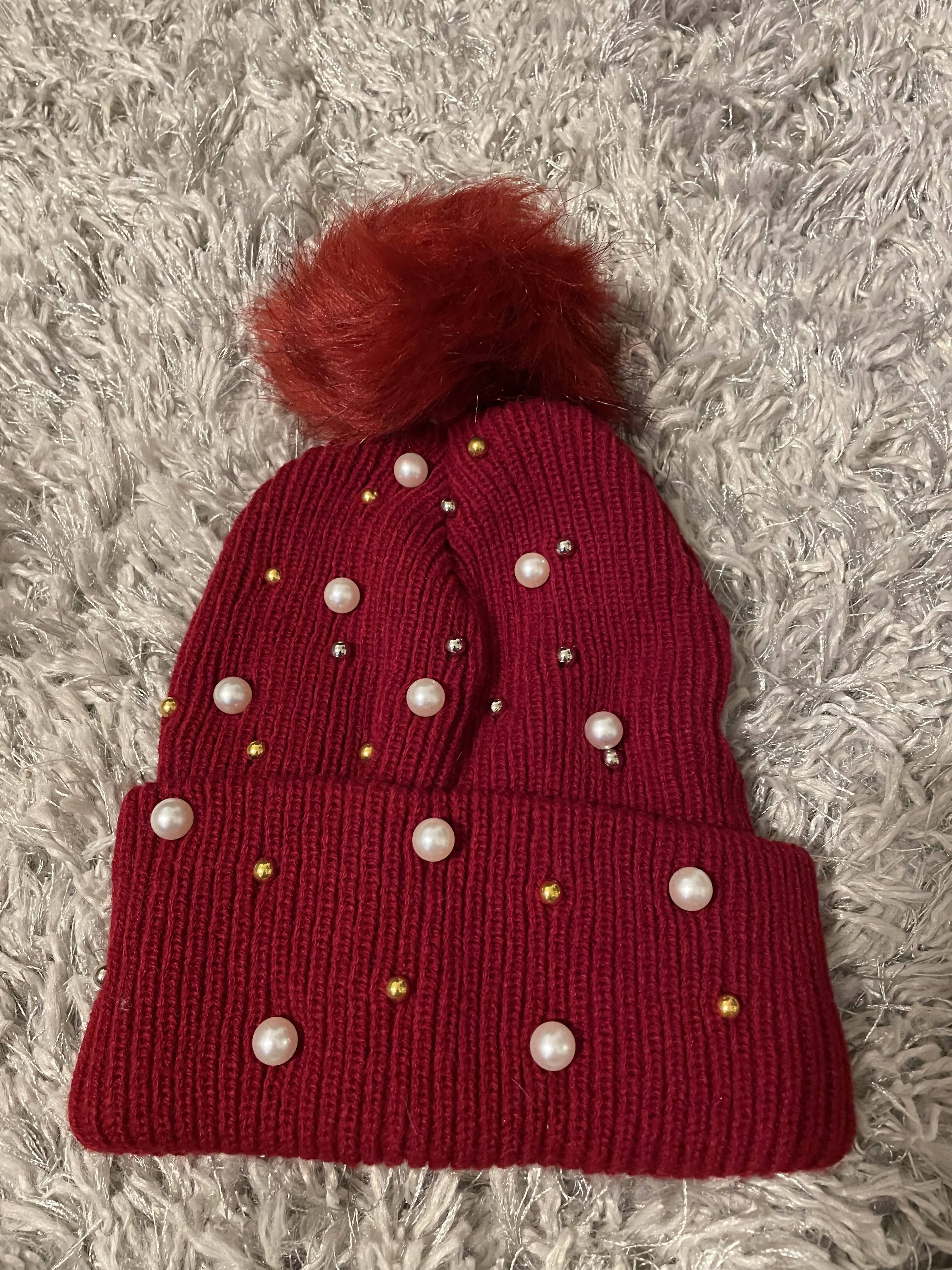 wine pearl beanie