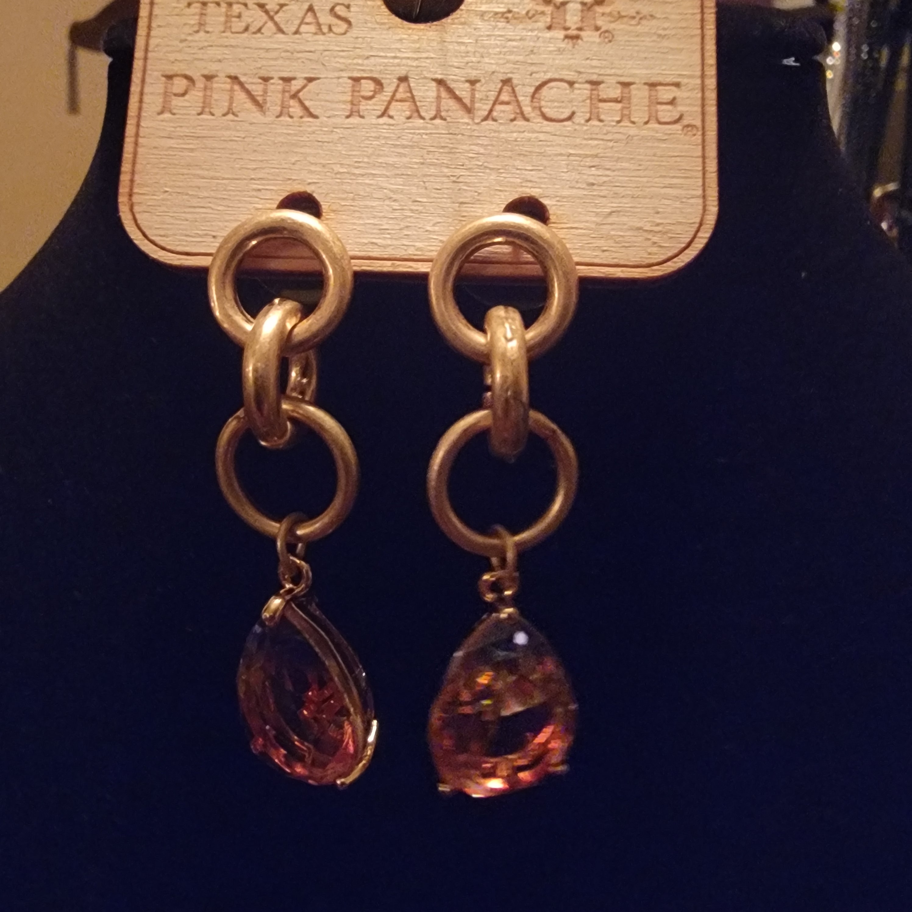 Pink Panache Gold Chain Earrings w/ Multicolored Unicorn Teardrop