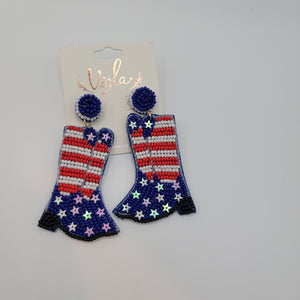 Patriotic Beaded Boot Earrings