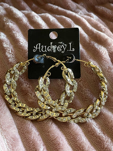 Gold Chain Hoops with Rhinestones