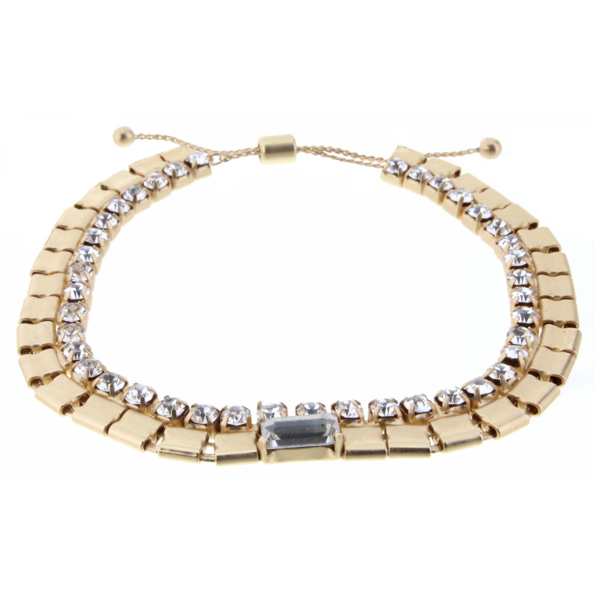 Gold Square Link with Rectangular Crystal and Circular Crystals, 8"