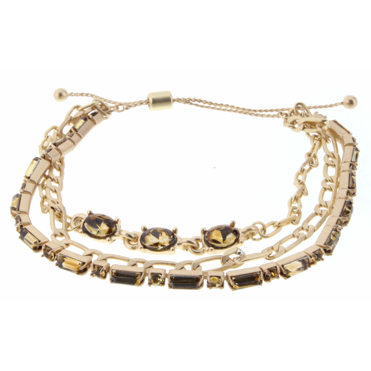 Layered Gold with Oval Casted Smoke Crystals Bracelet, 8"