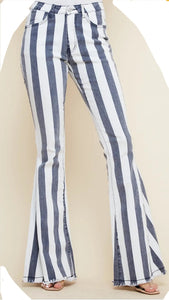 Saints and Hearts Blue and White Striped Bell Bottoms