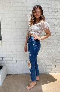 Off  Shoulder Floral Crop Top