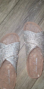 Nude Rhinestone Jelly Slides