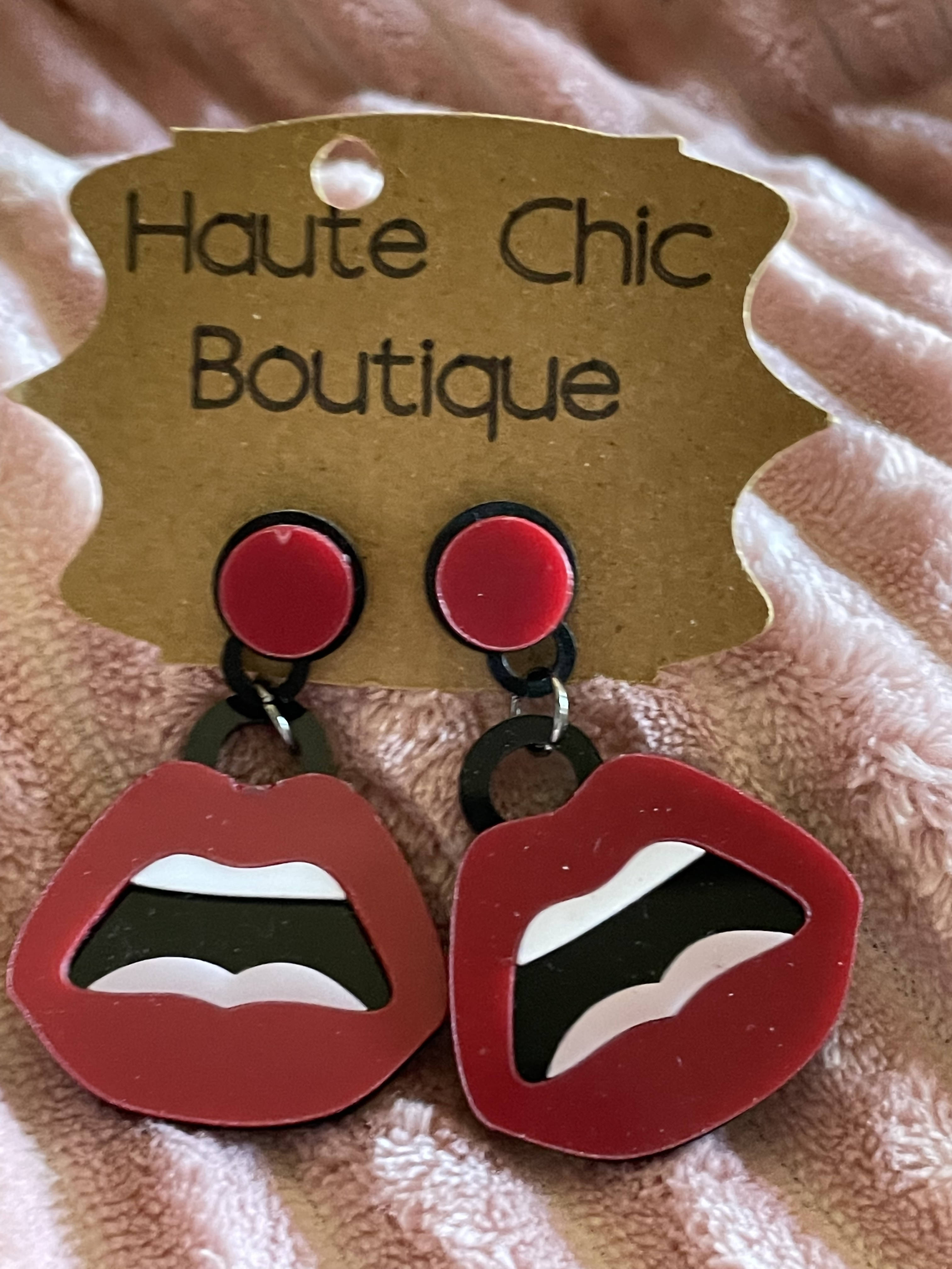 red lip earrings