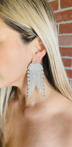 silver tassel rhinestone earrings