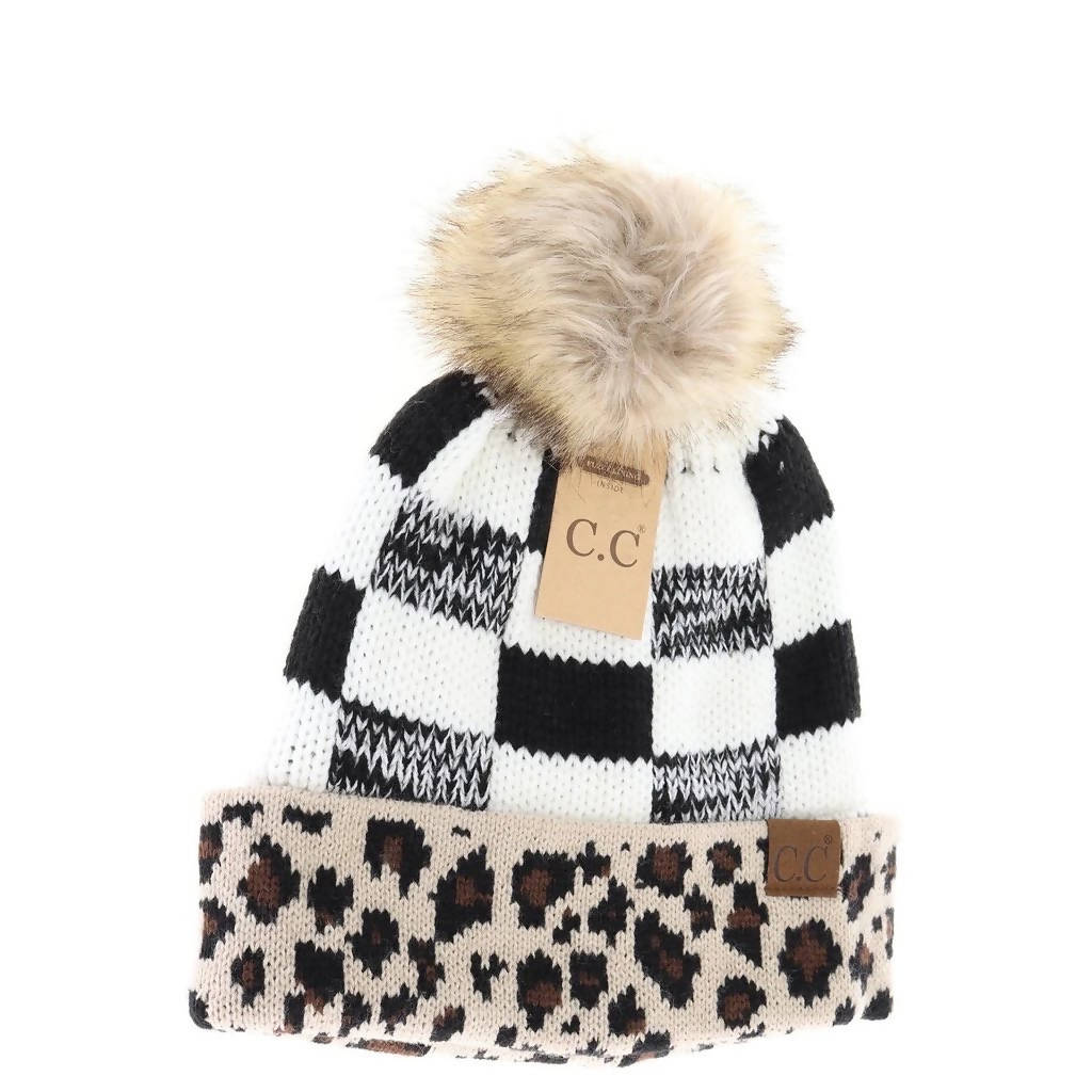 Leopard/Buffalo mix beanie