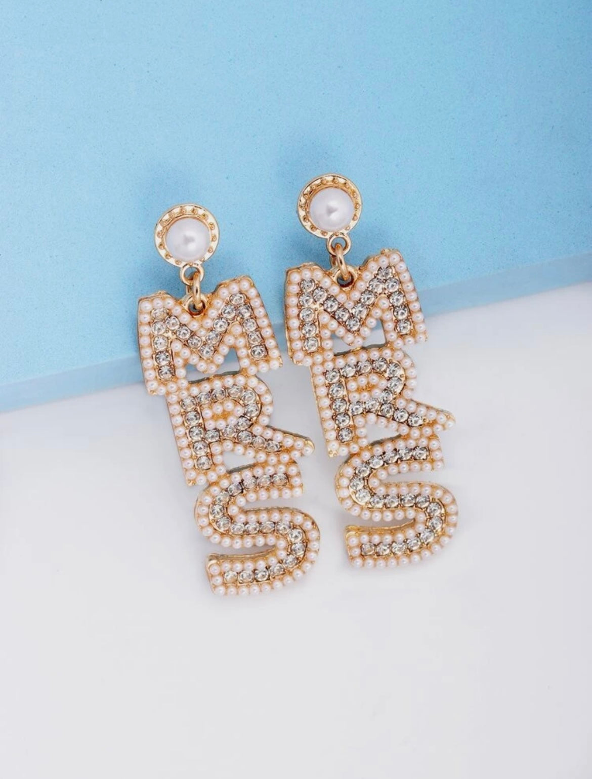 Mrs Rhinestone Faux Pearl Earrings