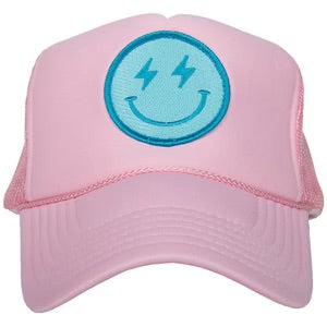 Pink Trucker Hat w/ Lightning Happy Face