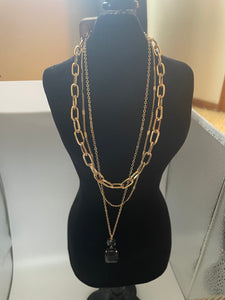 Pink Panache Triple chain necklace with black stone